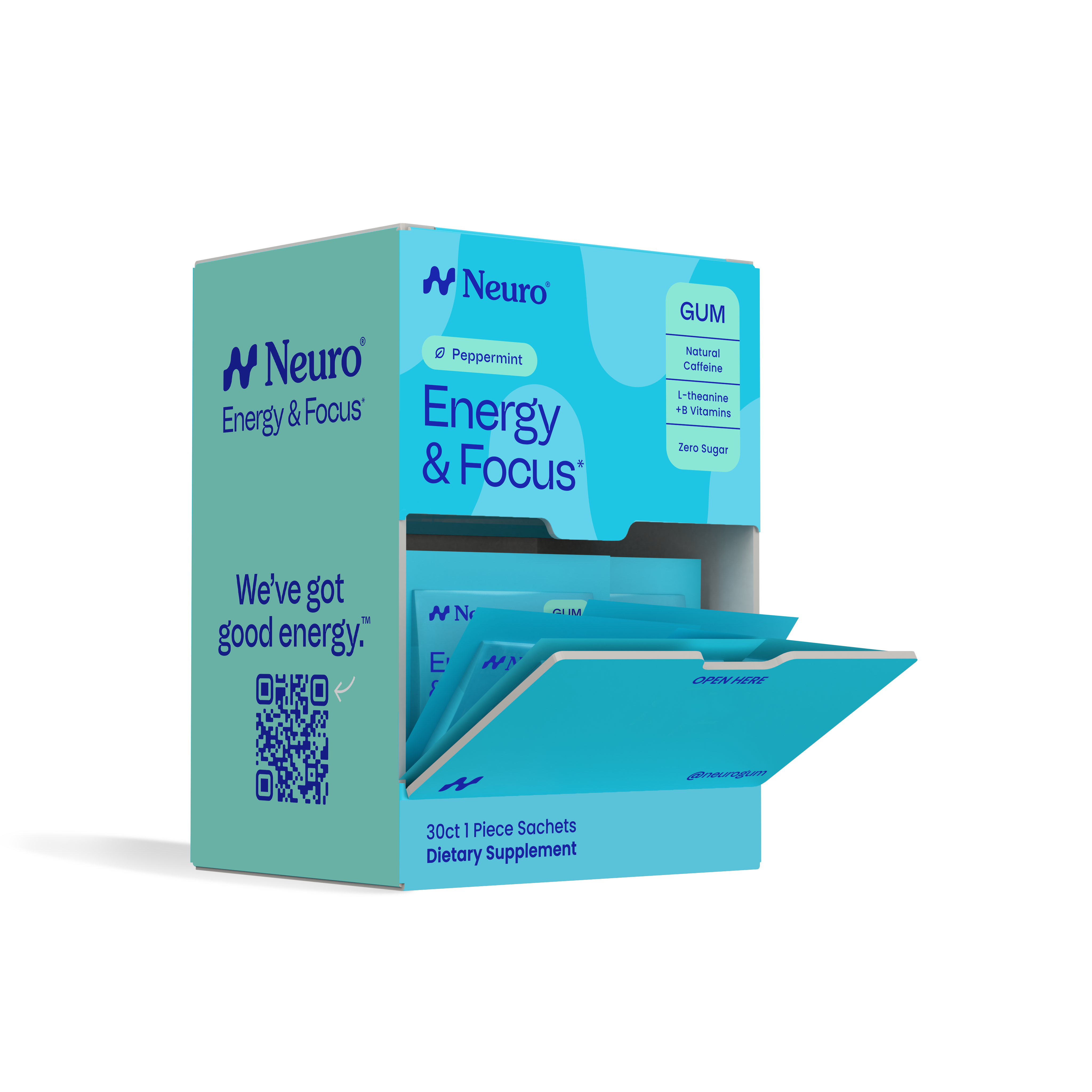 Energy & Focus Gum Sachet Box (30ct 1 Piece Sachets)