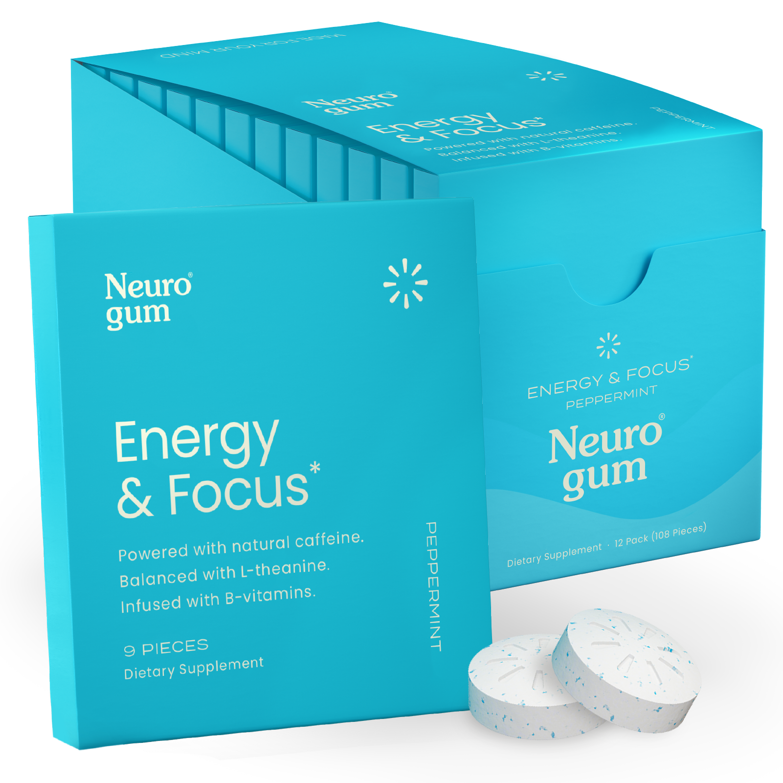 Peppermint / Neuro Gum | Energy and Focus Gum | Peppermint Flavor | Two-Pack | 18 Count Pillow Pouch